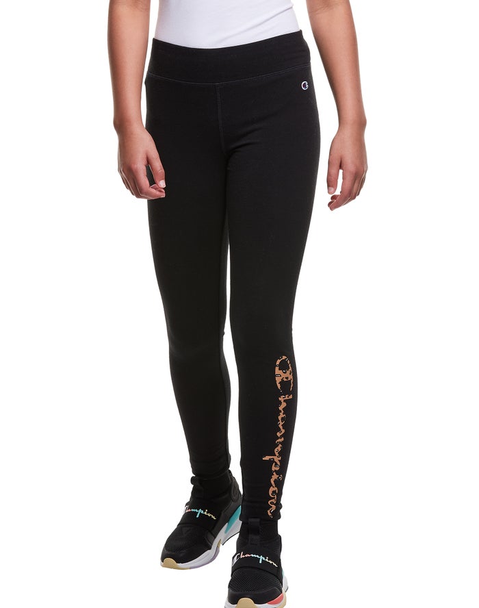 Champion Pige Leggings Sort - Leopard Print - Danmark FXW-498312